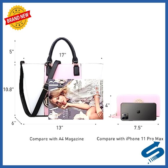 Large Vegan Leather Tote Bag with Matching Wallet, Work Shoulder Satchel - Picture 6 of 7